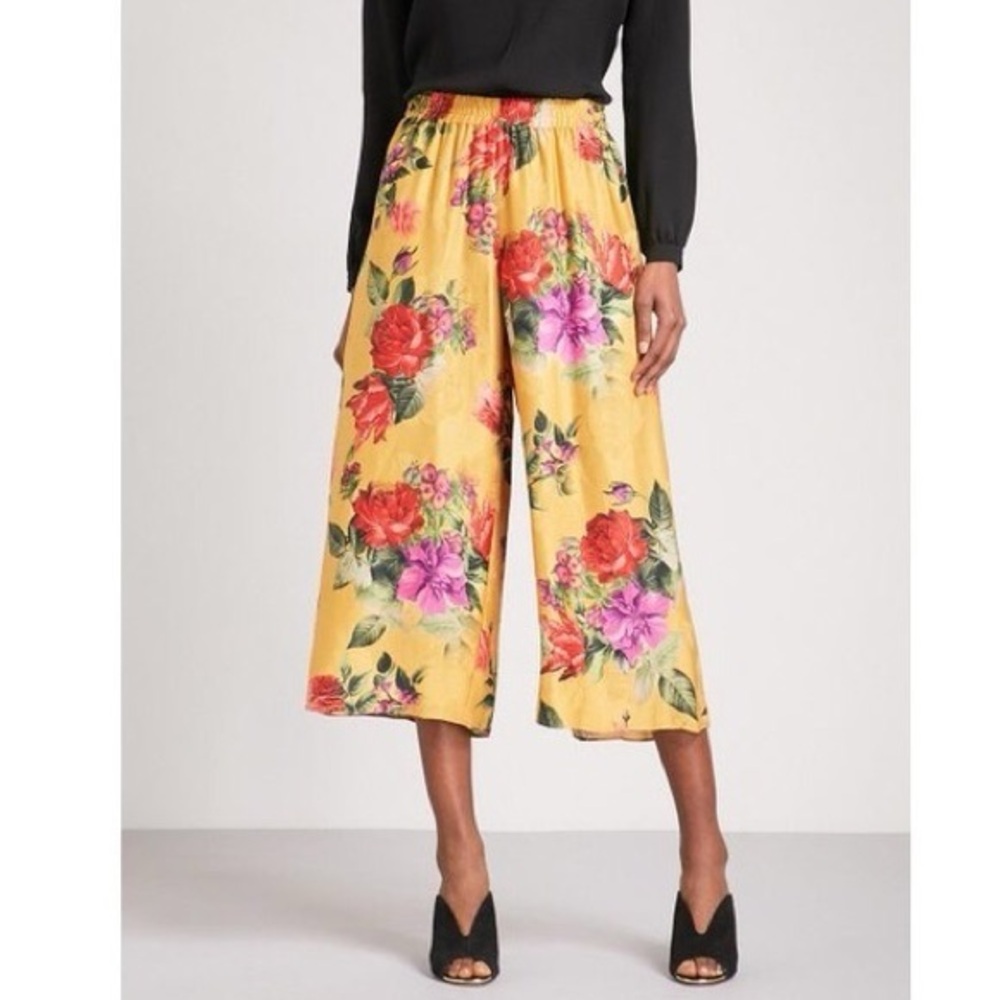Alice + Olivia Yellow Floral Wide-Leg Pants